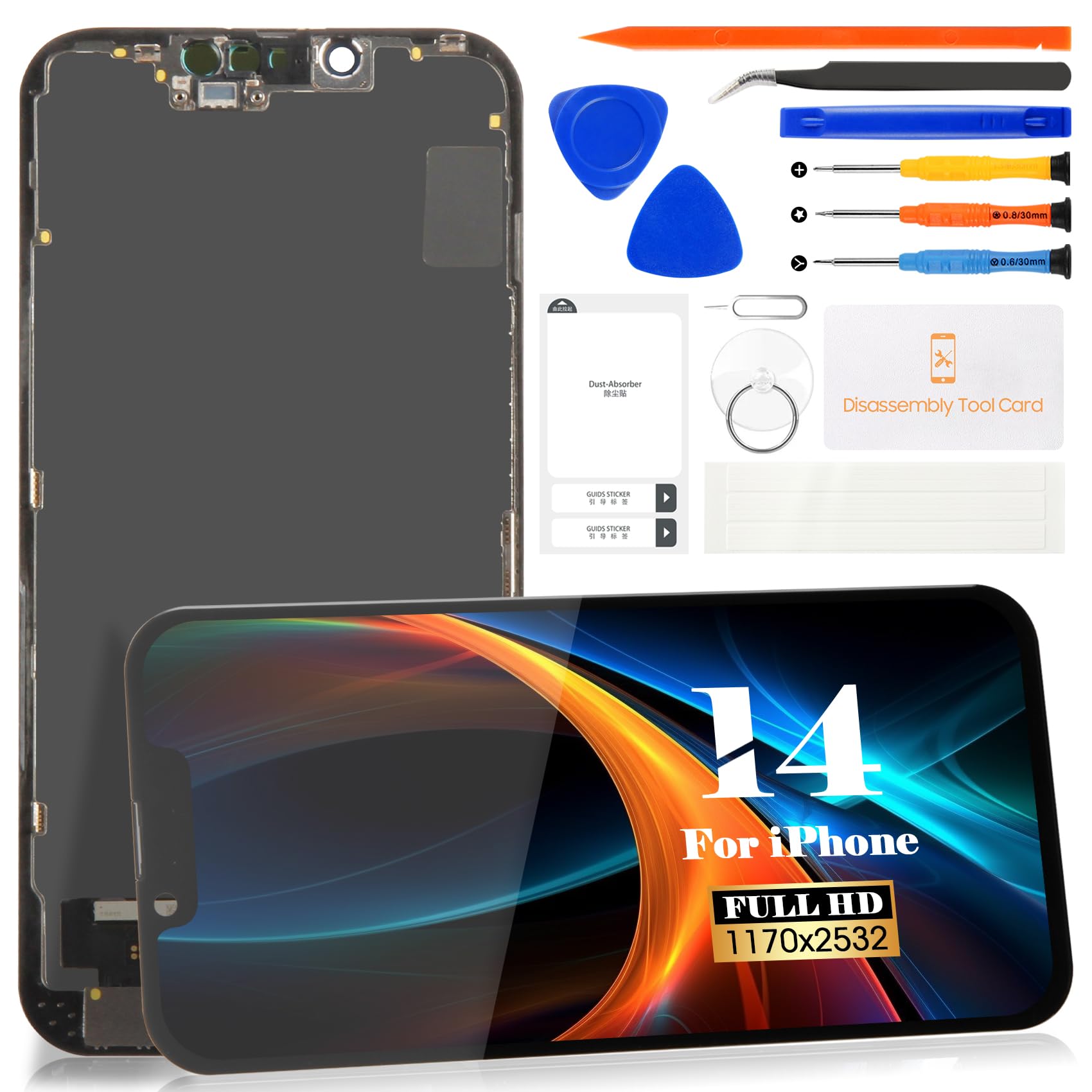 For iPhone 14 LCD Display For iPhone 14 Screen Replacement For iPhone 14 Digitizer Assembly A2882, A2649, A2881, A2884, A2883 Repair Kits (Black)