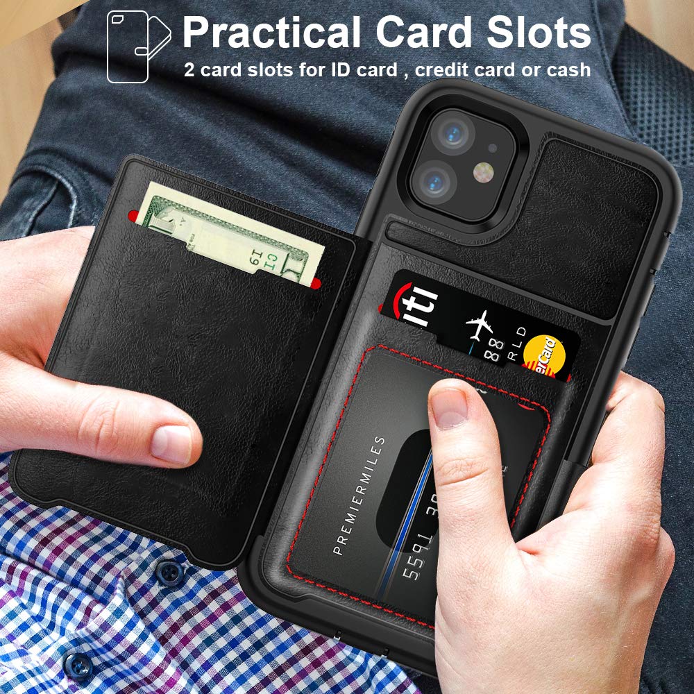 Timecity Apple iPhone 11 Case,Dual-Camera System 6.1-Inch iPhone Wallet Case.Full-Body Heavy Duty Protection Leather Cover with Card Holder & Kickstand Case for iPhone 11 2019 Release - Black