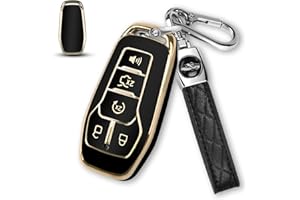 MILD EAST Key Fob Cover for Ford with Key Chain, Soft TPU Car Key Case Shell for Ford Mustang Fusion Explorer Edge Lincoln MKC MKX MKZ, Full Protector Holder for 5 Button Keyless Entry Remote, Black