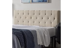 Lucid Mid-Rise Upholstered Headboard - Diamond Tufted - Padded Polyester - Adjustable Height from 34” to 46” - Easy Assembly - Bed Frame or Wall Mount - Sturdy - Pearl - Full / Full XL Size