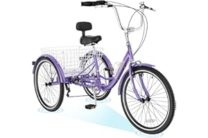 H&ZT Adult Tricycle, 3 Wheeled Bike, Trike Cruiser Bike, with 7-Speed Gear, Parking Brake Handle, Low Step, Large Rear Basket