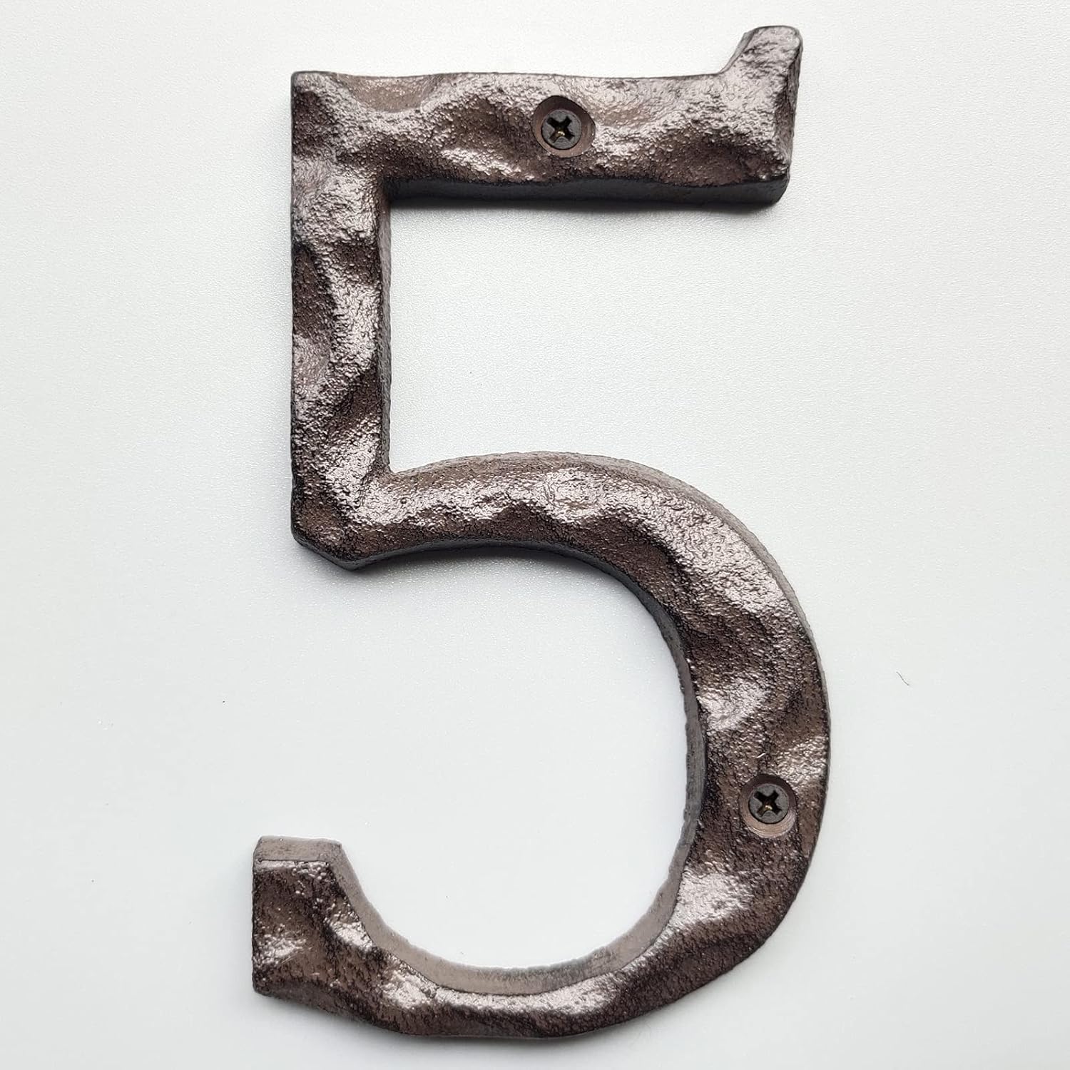 Address Signs - 5 Inch House Numbers for Outside-Cast Iron Metal Home Address Number/Heavy Duty & Sturdy Unique Hammered Look/Number 5