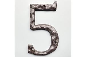 JERRYBABY 5 Inch House Numbers for Outside-Cast Iron Metal Home Address Number/Heavy Duty & Sturdy Unique Hammered Look/Number 5