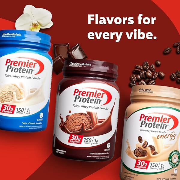 PREMIER PROTEIN POWDER, VANILLA MILKSHAKE, 30G PROTEIN, 1G SUGAR, 100% WHEY PROTEIN, KETO FRIENDLY, NO SOY INGREDIENTS, GLUTEN FREE, 17 SERVINGS, 23.3 OUNCES