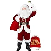 Higen Santa Claus Costume for Men, 11pcs Deluxe Professional Christmas Velvet Santa Adult Suit Xmas Red Plus Size Outfit Set