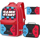 Aogebaby 3-Piece Video Game Backpack Set for Boys Teens - 16.5 Inch Large Bookbag with Insulated Lunch Box & Sturdy Pencil Case, Ideal for Elementary & Middle School, Fits Textbooks