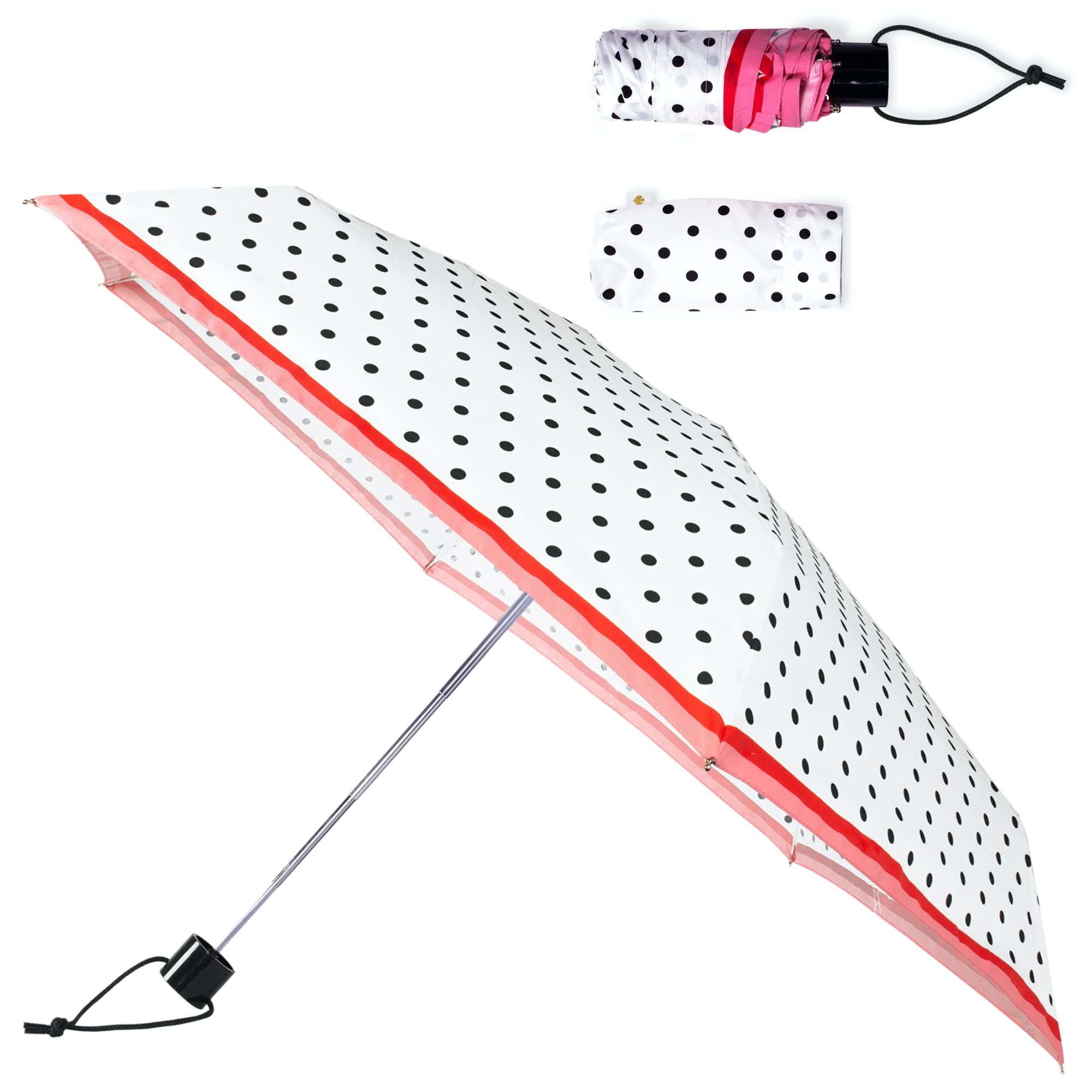 Photo 1 of kate spade new york Mini Umbrella with Storage Sleeve, Compact for Backpack or Car, Cabana Dot