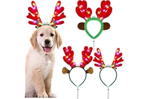 Pedgot 3 Pieces Light up Pet Christmas Headbands LED Pet Xmas Reindeer Antler Headbands for Christmas Holiday Supplies Accessory