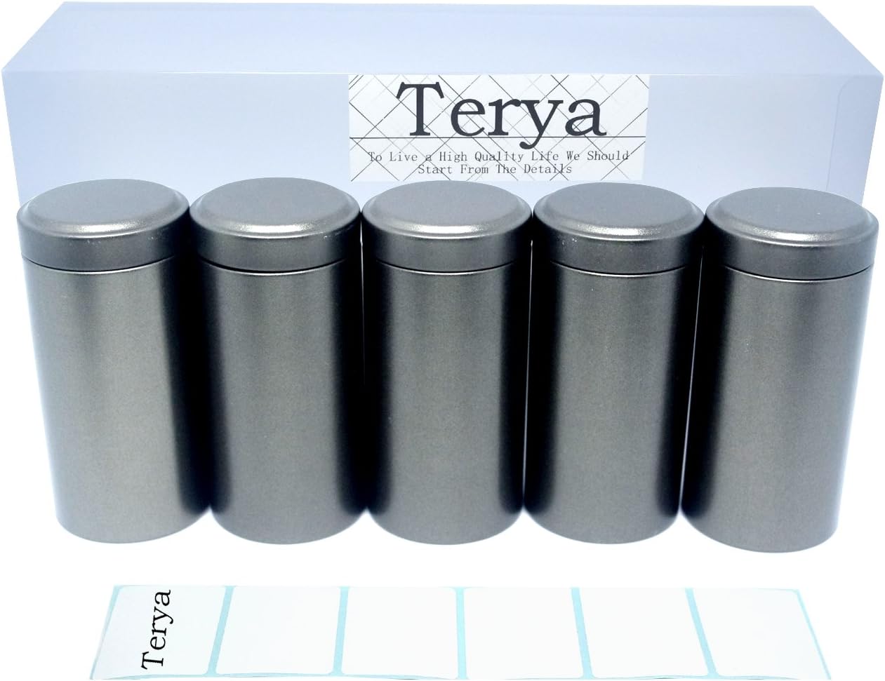 Terya Tea Tin Tea caddy Storage box - Set of 5 (Gray)