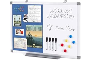 S SWANCROWN Combination Magnetic Whiteboard & Frabric Board,Dry Erase Bulletin Board Vision Board for Wall,Home,School,Office,24x18inches,Blue