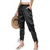 Women's Pocketed Cargo Jogger Satin Pants Dressy Casual High Waist Sweaterpants