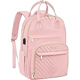 Laptop Backpack for Women Work Bag - 15.6 inch Travel Backpack with USB Charger Business Computer Backpacks for Office College Back pack for Teacher Casual Waterproof Bookbag for Nurses Pink