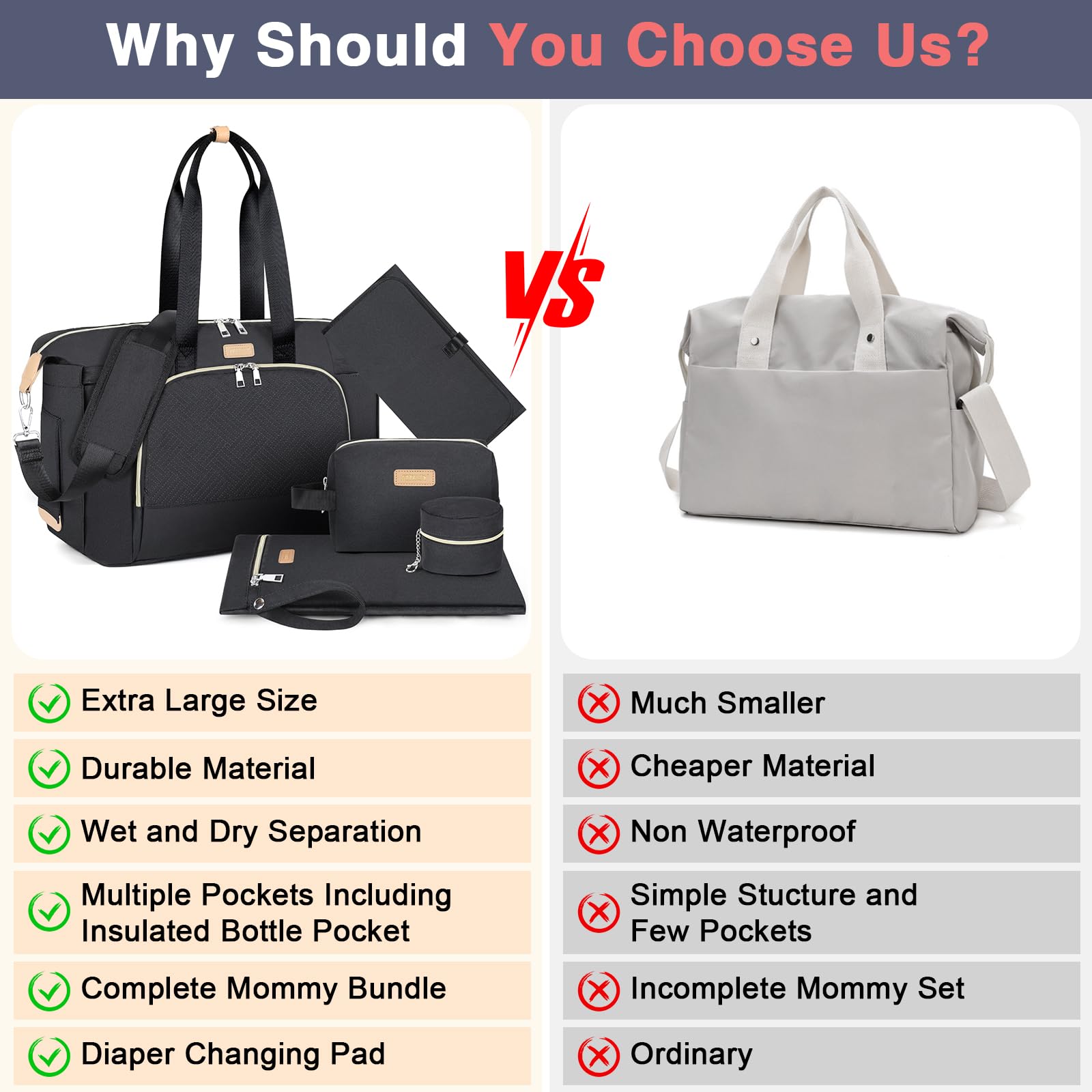ITIEZY Diaper Bag Tote for Baby - Large Mommy Bag with Portable Changing Pad Pacifier Case, Hospital Bags Travel Baby Bag