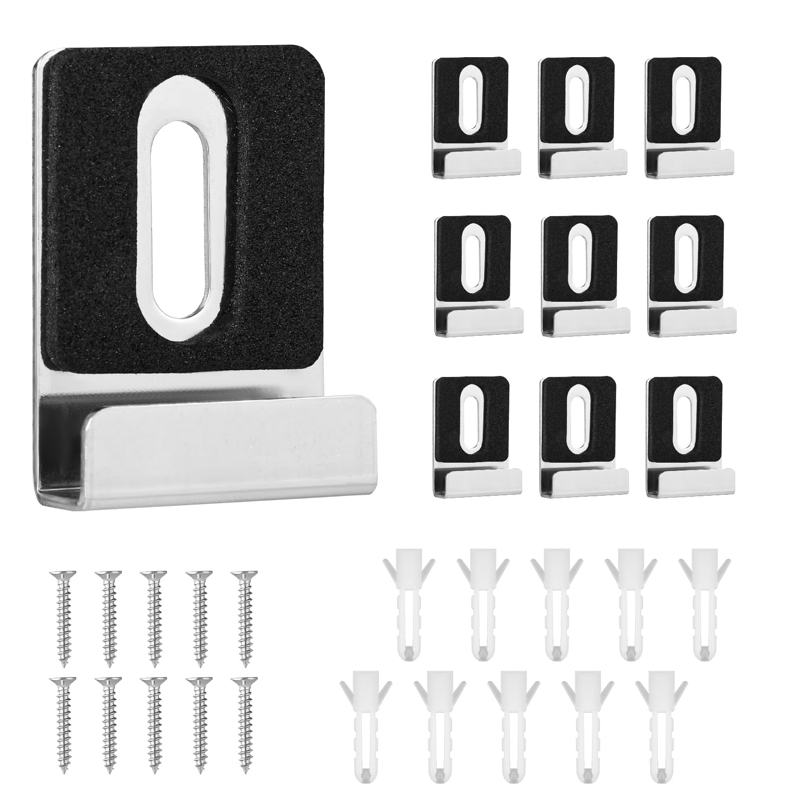 10pcs Metal Mirror Holder Kit, Mirror Hanger with Screws Rubber Pads Heavy Duty Mirror Clips Mirror Brackets for Frameless Display Mounting Wall Tile Billboard (Silver)