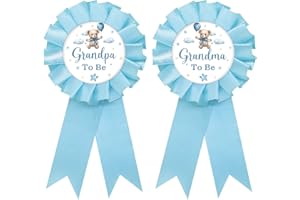 SUPERLUBY Baby Bear Grandma to Be Tinplate Badge Pin, Cute Bear Grandpa to Be Pin, Gender Reveal Button for New Grandparents, Blue Rosette Grandma Award Ribbon, Bear Themed Baby Shower Party Favors