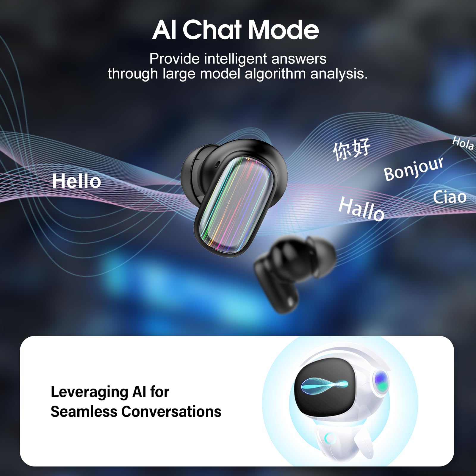 Conyat 164 Language/6 Translation Modes Translator Earbuds 3-in-1 Translation Headphones, for Travel Business Learning, Black