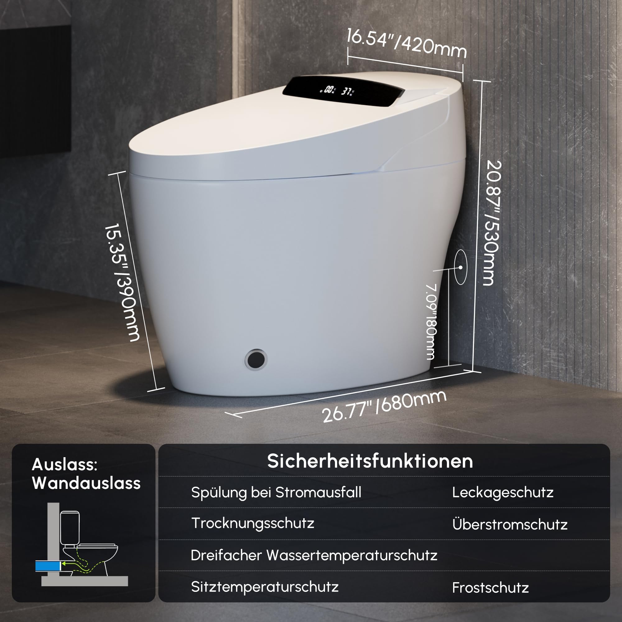 Homary Japanische Toilette Tanklos, Dusch WC mit Bidet Funktion, Standard Halbautomatische, Manuelle Deckelöffnung, Automatische Spülung, Sitzheizung, Horizontaler Abgang, J021123584 5