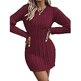 YIQ8 Women's Bodycon Pullover Mini Sweater Dresses Crew Neck Long Sleeve Knit Winter Sweaters Dresses
