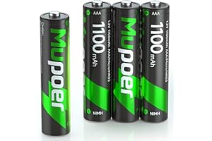 Mupoer Rechargeable AAA Batteries 4 Pack,1100mAh NiMH AAA Rechargeable Battery,1.2V Triple A Battery, High Capacity Low Self Discharge Pilas Recargables,3A Batteries for Solar Light Toy Remote