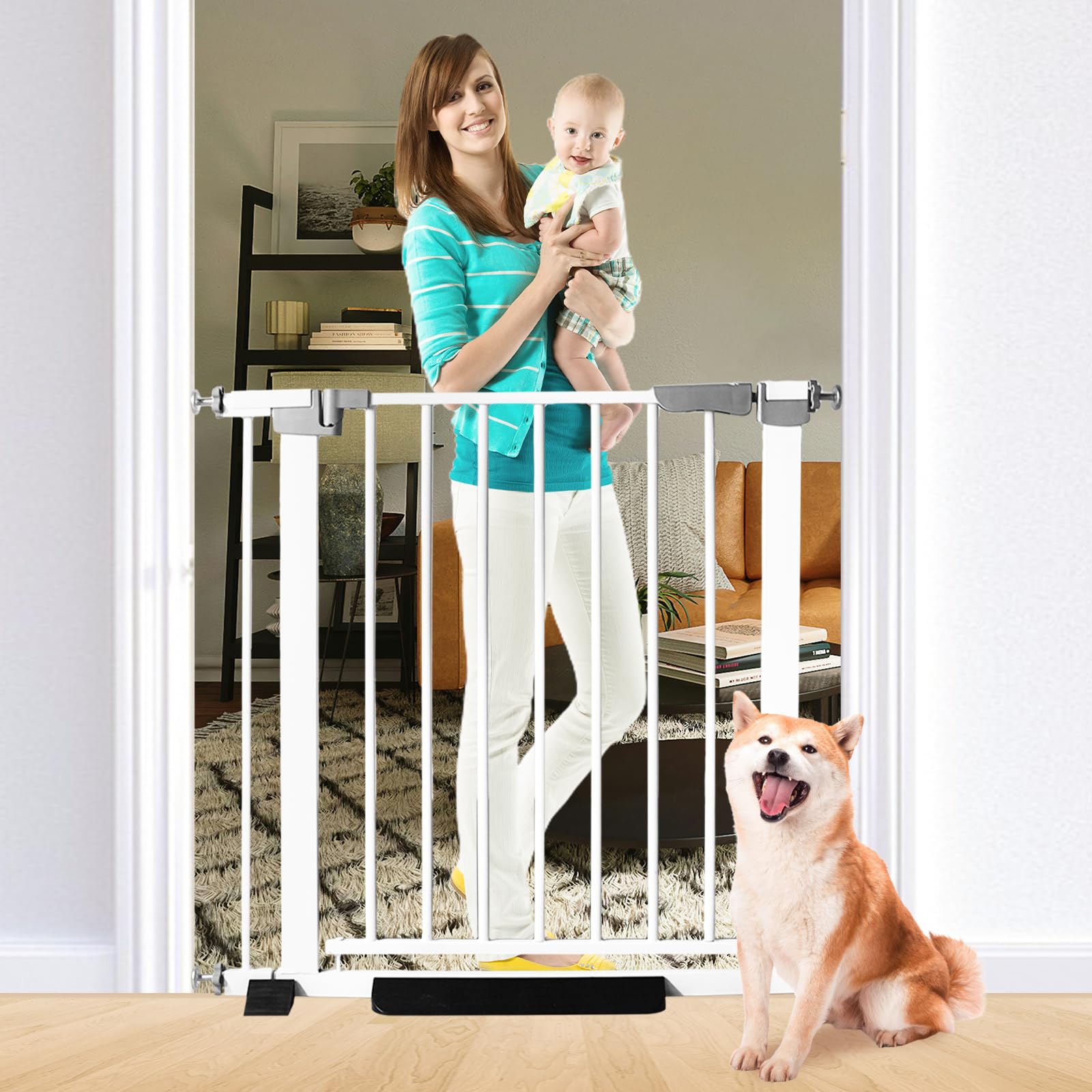 Photo 1 of ***SOLD AS PARTS***SHYUJAJIE 30 Inch Tall Cat & Dog Gate, Auto Close, Pressure Mounted, White, Alloy Steel, 29.92"-35.43" Wide, Baby & Pet Safety Gate