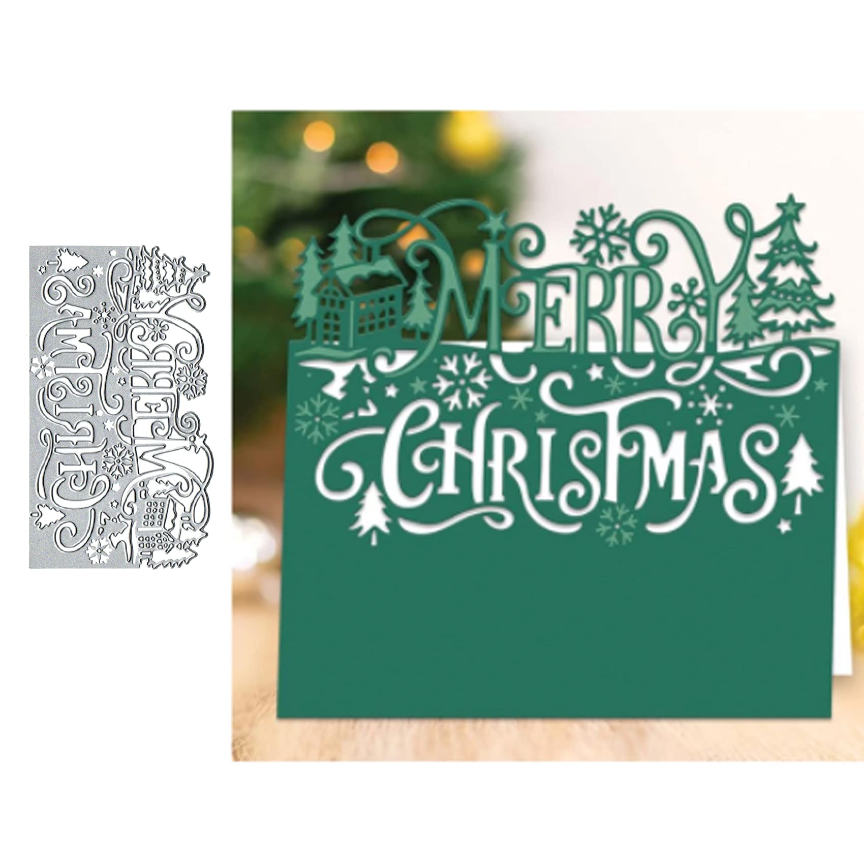 Merry Christmas Edge Metal Die Cuts,Christmas Tree House Snowflake Card Cutting Dies Cut Stencils DIY Scrapbooking Photo Album Decorative Embossing Paper Card Making