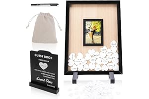 Crumye Wedding Guest Book Alternative, Wooden Picture Frame Livre d'or du Mariage Drop Box with 100 PCS Wooden Signature Hear