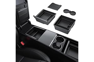 BASENOR 4PCS 2026 Tesla Model Y Model 3 Center Console Organizer Tray [Double Layer Design],Cup Holder Armrest Hidden Storage