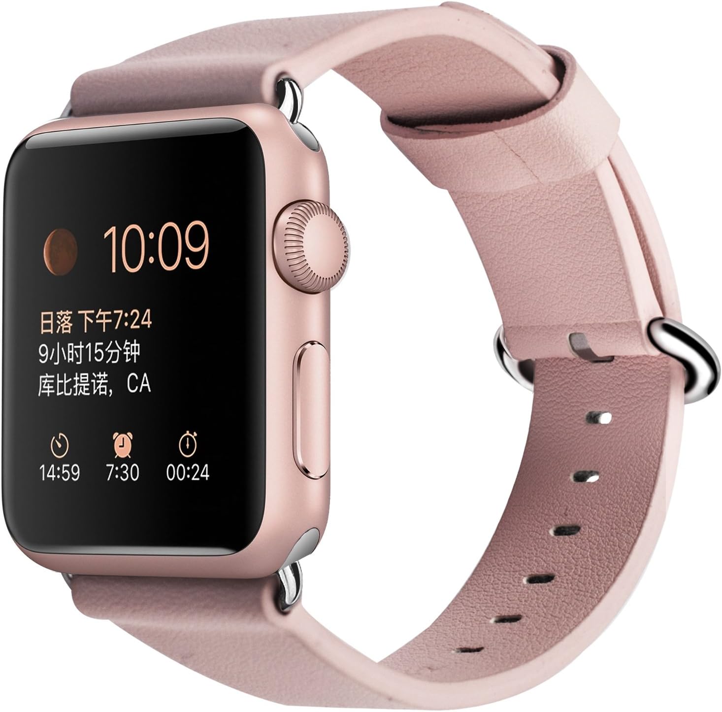 XGUO Leather Watch Band 42mm 44mm, Genuine Leather Replacement Strap with Secure Metal Clasp Buckle for Watch Series 4 & 3 & 2 & 1 (Pink)