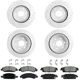 Betthand Brakes and Rotors Fit for 14-18 Chevy Silverado 1500, 15-20 Tahoe | 14-18 Sierra 1500, 15-20 GMC Yukon, 15-20 Suburban, 12.99''+13.58'' Geomet Rotors and Ceramic Pads: 580279+580422, Vented