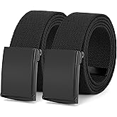 WHIPPY Canvas Web Belt Flip-Top Solid Black Military Buckle Fully Adjustable Mens Webbing Belts Cut To Fit