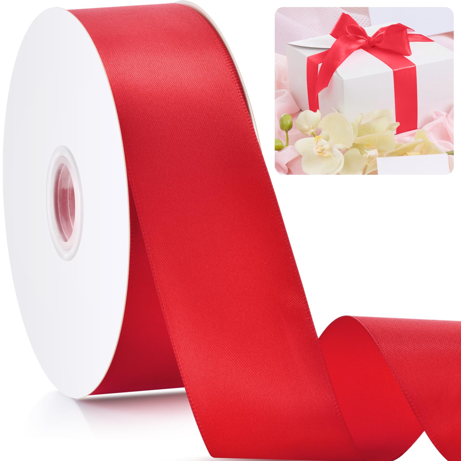 Photo 1 of 1-1/2" Red Ribbon, 50 Yards Valentine Ribbon for Gift Wrapping, Fabric Ribbons for Flower Bouquet Bridal Wedding Party Decoration Crafts Bow Making, Wrapping Ribbons for Every Holiday