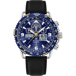 Gosasa Fashion Casual Men's Analog Digital Quartz Watch with Leather Strap | Dual Display, 3 Time Zones, Day/Date, Alarm, Sto