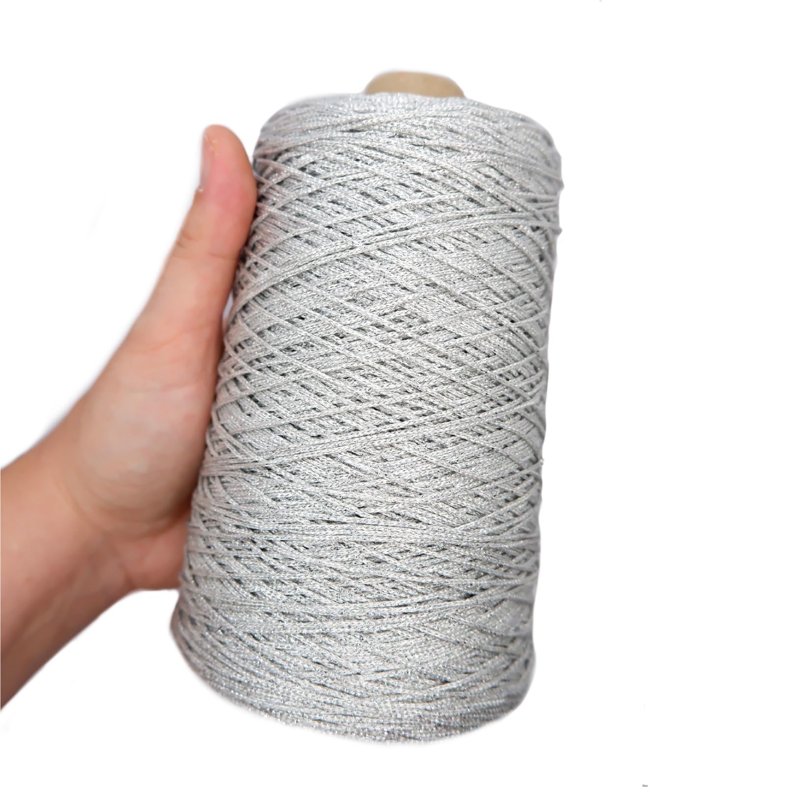 TEXTEX = Lamé Cuquillo Cone with Lurex. Yarn for Knitting, Crochet, and Crocheting. Composition 95% Rayon and 5% Lurex. 1 Cone of 200g and 400mts - (Grey and Silver)