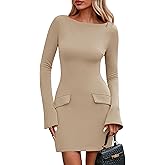 PRETTYGARDEN Womens Fall Long Sleeve Mini Dress 2025 Trendy Boat Neck Bodycon Knit Elegant Short Party Formal Dresses