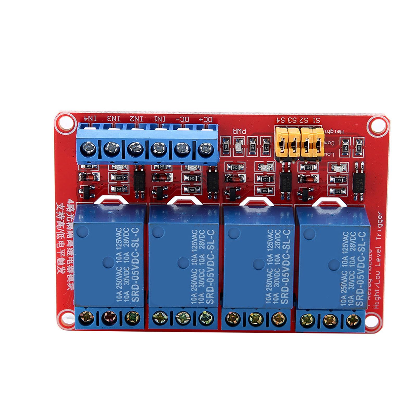 LED Indicator Optocoupler Relay High Low Trigger Expansion Board 5V/12V/24V 4 channel Strong Driving Ability Industrial Electrical for Arduino(5V)