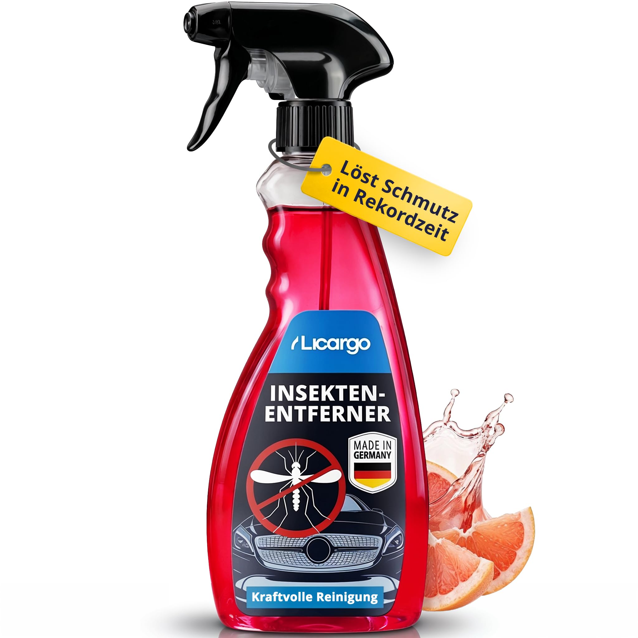 LICARGO Insektenentferner Auto 750ml – Insektenreiniger löst hartnäckige Insektenreste, Vogelkot, Baumharz – Fliegen- & Mückenentferner für Auto, Motorrad, Wohnmobil – Lack, Glas, Chrom, Kunststoff