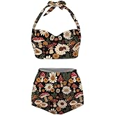 ELEDIZI Womens High Waisted Halter Bikini Set Tummy Control Ruched Swimsuit Sexy 2 Piece Bathing Suits Size S-2XL