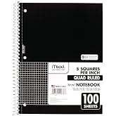 Mead Spiral Notebook, 1 Subject, Graph Ruled Paper, 7-1/2" x 10-1/2", 100 Sheets, Black (05676AA5)