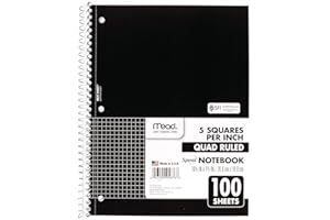 Mead Spiral Notebook, 1-Subject, Graph Ruled Paper, 7-1/2" x 10-1/2", 100 Sheets, Black (05676AA5)
