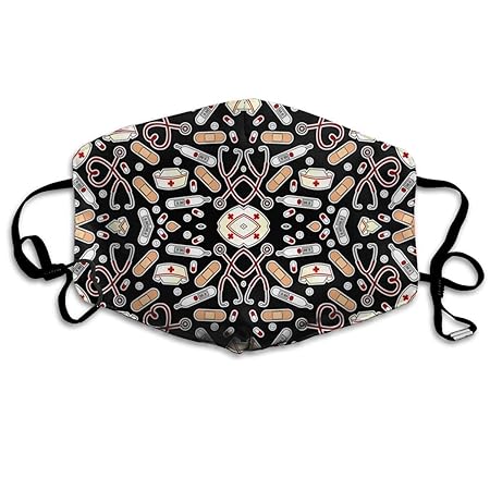 Daawqee Staubschutzmasken, Cute Nurse Love Black Face Masks Breathable Dust Filter Masks Mouth Cover Masks with Elastic Ear L