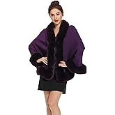 ZLYC Women Winter Faux Fur Shawl Stole Warm Wrap Cape