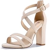 IDIFU Women's Chunky High Heel Sandal Strappy Open Toe Ankle Strap Dress Shoes for Women Bridesmaid Ladies in Wedding Bridal Evening Homecoming Prom