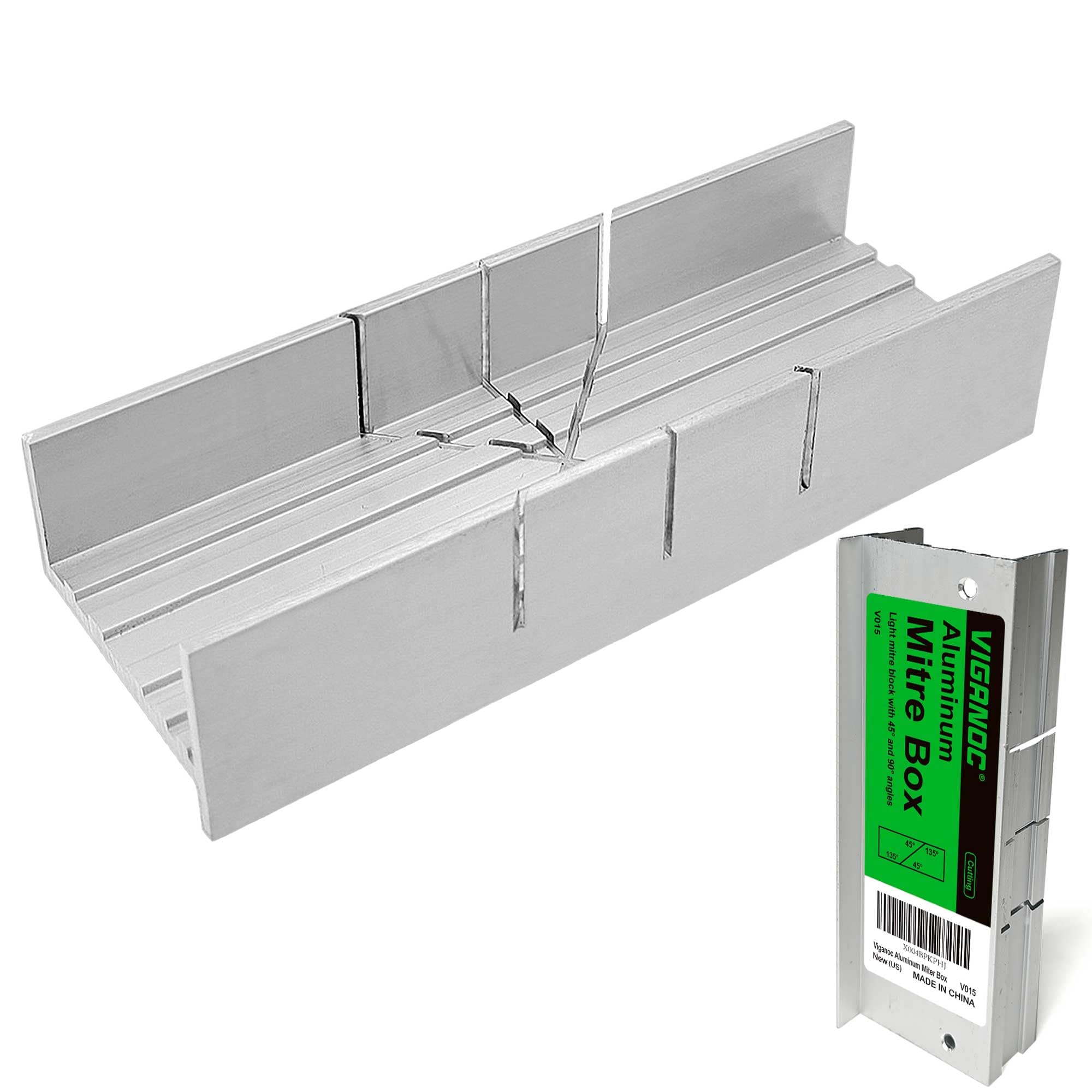 Viganoc Metal Mitre Box by Aluminium and Steel Construction, 5.3 Inch Small Tiny Mitre Box for Manual Saw and Handsaws with 3 Cutting Angles - Ideal for Cutting Wood and Soft Metals
