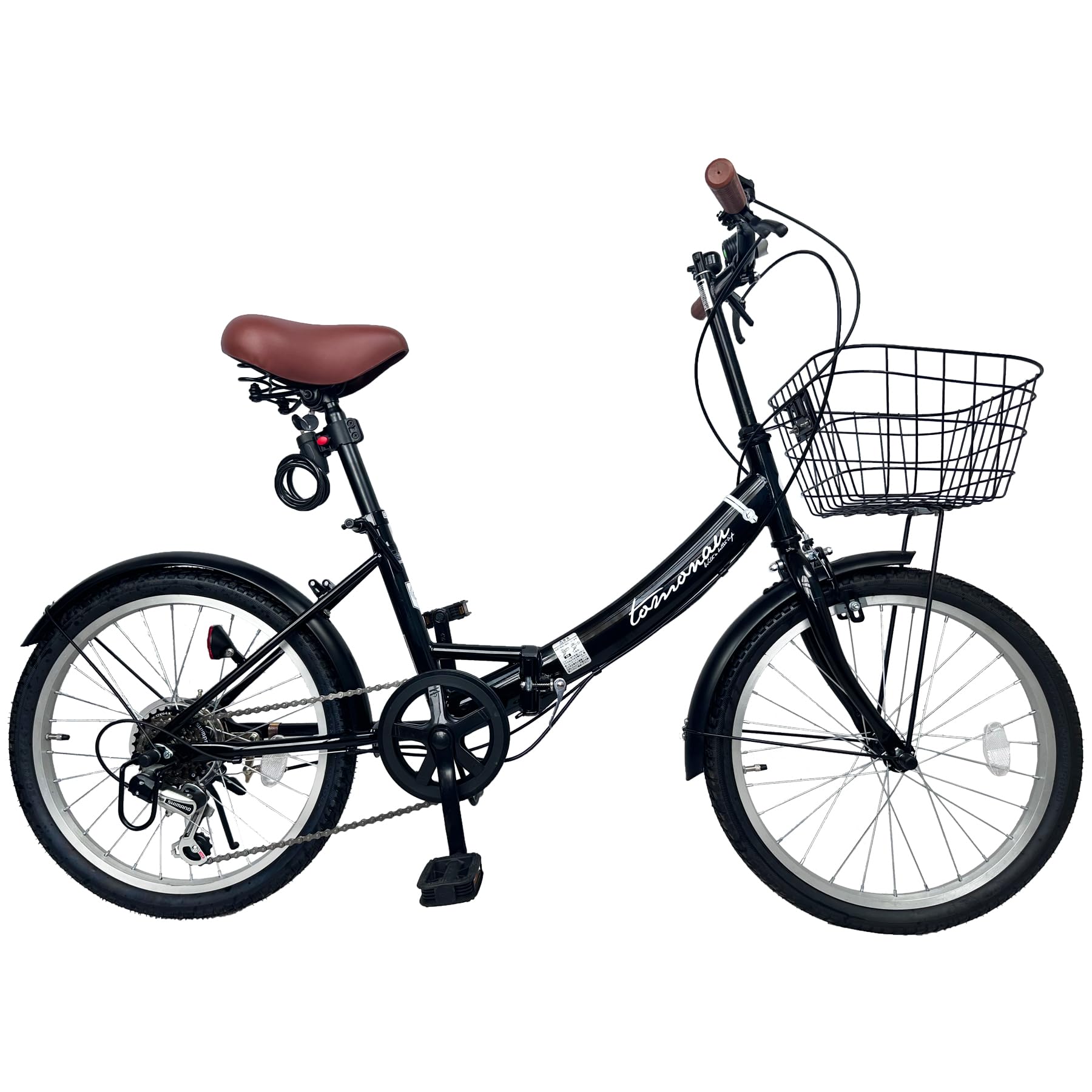 TOMONAU 折り畳み自転車 20インチ 折りたたみ自転車 6段変速 カゴ ワイヤー錠 ライト付き 通勤 通学 街乗 前後泥除け装備 ハンドルの高さ調節できる 小径車 ミニベロ-T-FDB206L (ブラック)商品画像