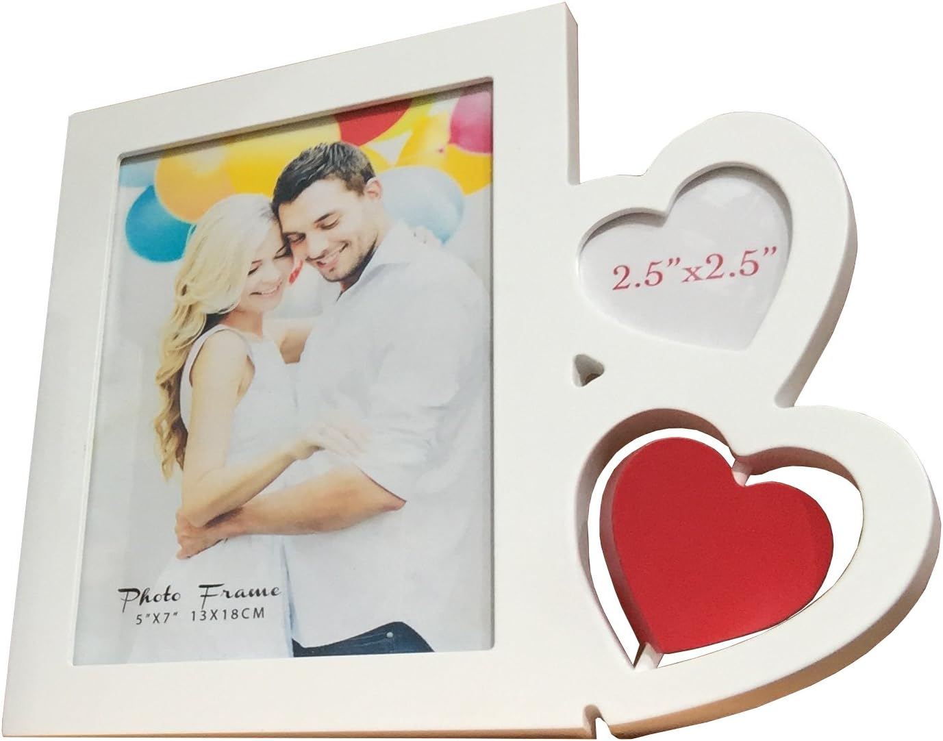 5x7" Wooden Photo Frame in White with Hears in Red & White, I Love You, Contemporary. Perfect for Valentine’s Day, Mother's Day, a Birthday, Anniversary or just to say I LOVE YOU Picture Size 5x7 3x3