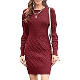 Dyexces Womens Sweater Dress Long Sleeve Crewneck Diamond Knit Sweater Dresses Sexy Slim Fit Pullover Dress