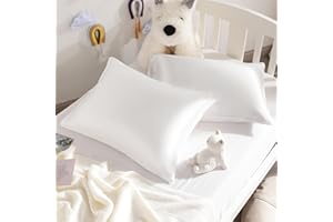 NTBAY Silk Satin Toddler Pillowcases, Small Pillow Case Pillow Cover 14x20 Inches with Envelope Closure, Soft and Silky Cooling Travel Pillow Covers for Nursery, Kids, Boys and Girls, White, 2 Pack