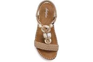 Littleplum Women Sandals Arch Support Handmade Bohemian Braided Flat Sandals Comfort Walking Beach Ankle Elastic Summer Shoes