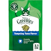 Greenies Feline Natural Dental Cat Treats, Tempting Tuna Flavor, 2.1 oz | #1 vet-recommended, clinically-proven oral care, cleans teeth and freshens breath, cleans to gumline, natural ingredients