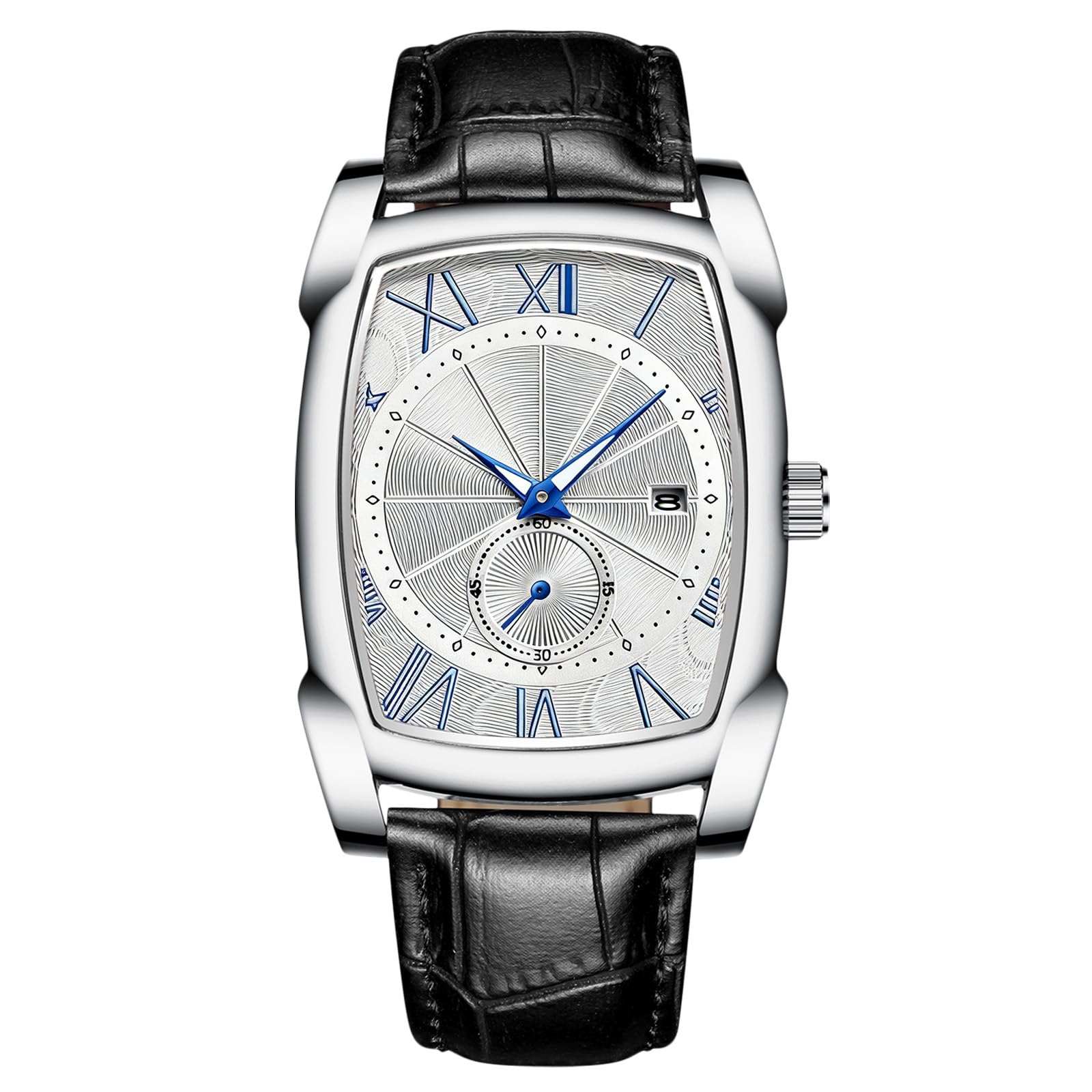 RORIOS Fashion Watches Men Quartz Analog Luminous Watches Dial Leather Band Waterproof Sports Watches for Men, White Black B, Strap